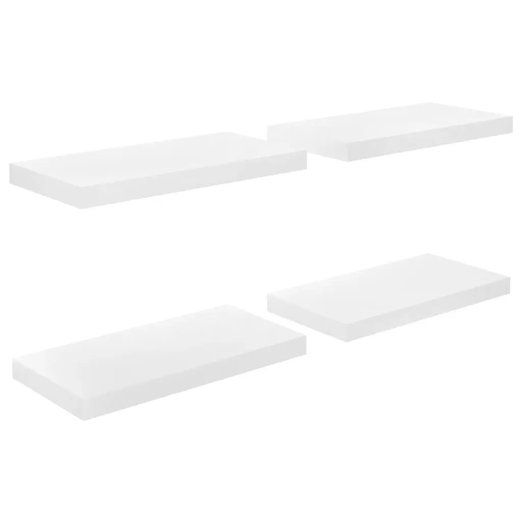 Floating Wall Shelves 4 pcs High Gloss White 19.7x9.1x1.5 Inches MDF Modern Decor