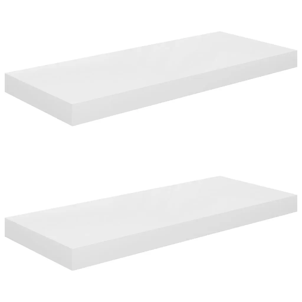Floating Wall Shelves 2 pcs High Gloss White 23.6x9.3x1.5 Inches MDF Modern Decor
