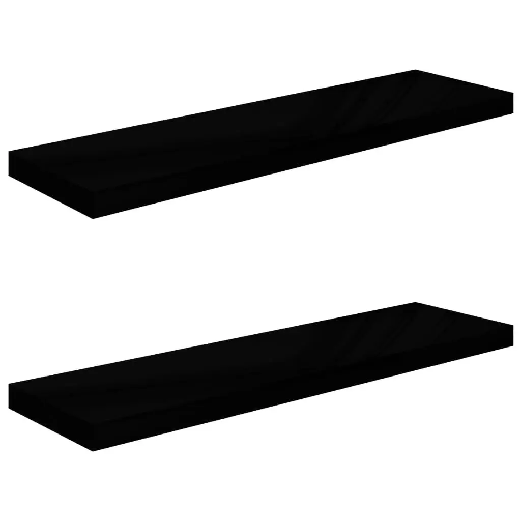 Floating Wall Shelves 2 pcs High Gloss Black 35.4x9.3x1.5 Inches MDF