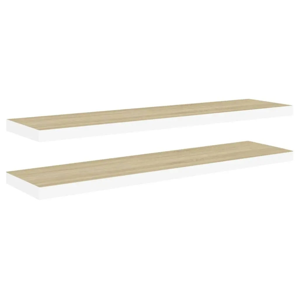 Floating Wall Shelves 2 pcs Oak and White 47.2x9.3x1.5 Inch MDF Modern Storage