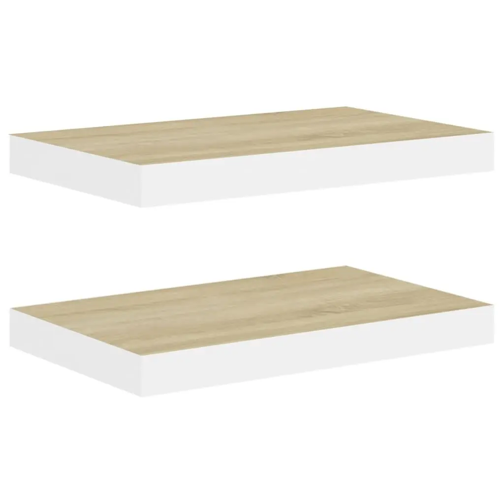 Floating Wall Shelves 2 pcs Oak and White 19.7x9.1x1.5 Inches MDF