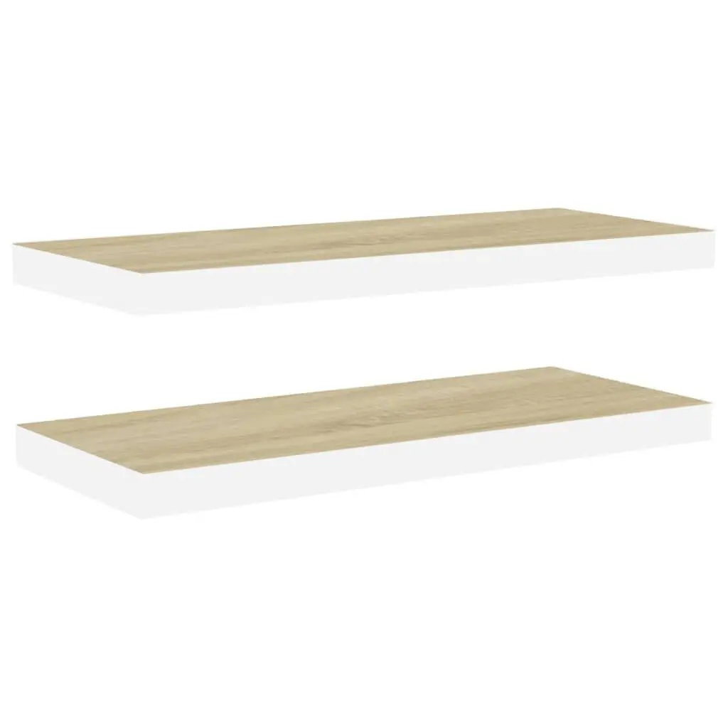 Floating Wall Shelves 2 pcs Oak and White MDF Modern Storage