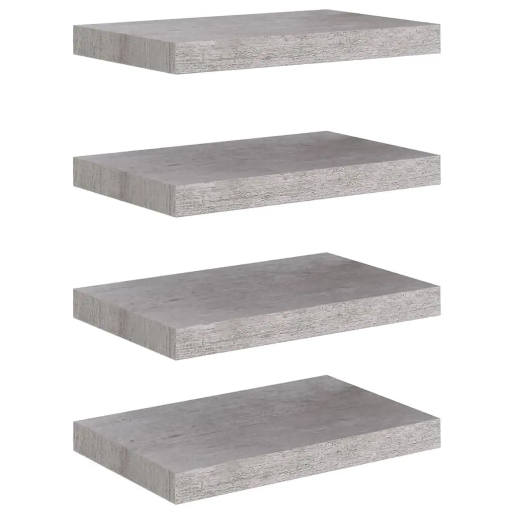 Floating Wall Shelves 4 Piece Set Concrete Gray 15.7x9.1x1.5 Inches MDF Modern Shelving