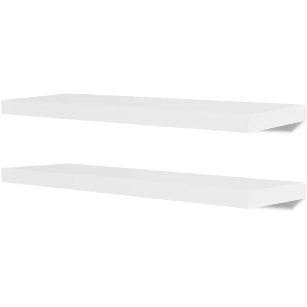 2 Pack White MDF Floating Wall Shelves Book DVD Storage Display