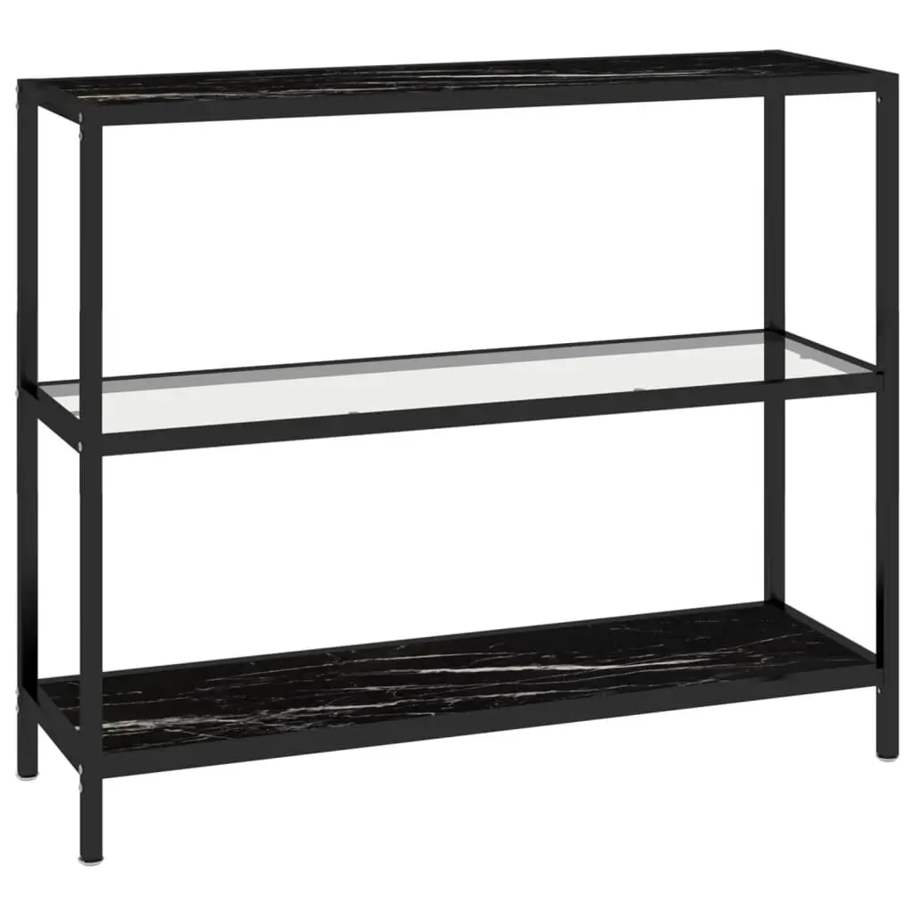 Shelf Transparent and Black Marble 39.4x14.2x35.4 Inches Tempered Glass Modern