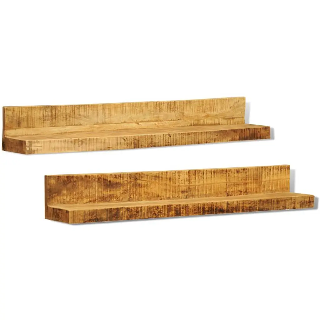 Solid Wood Wall Mounted Presentation Shelf 2 Pieces Rustic Decor