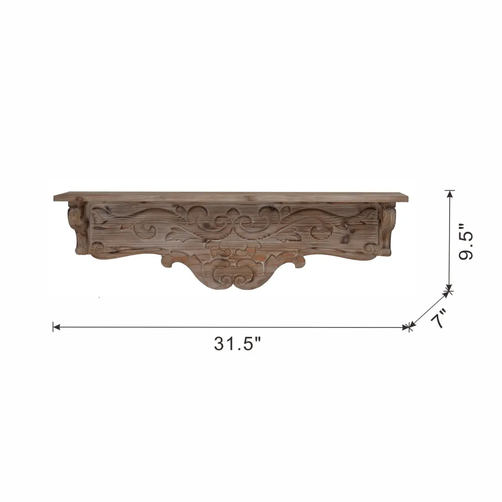 31.5X7X9.5 Timeless Fir Timber Floating Wall Shelf Floral Motif w2078
