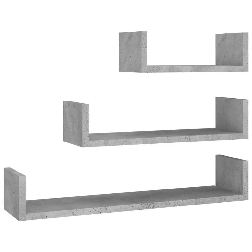 Wall Presentation Shelf 3 Piece Concrete Gray Engineered Wood Floating Shelves
