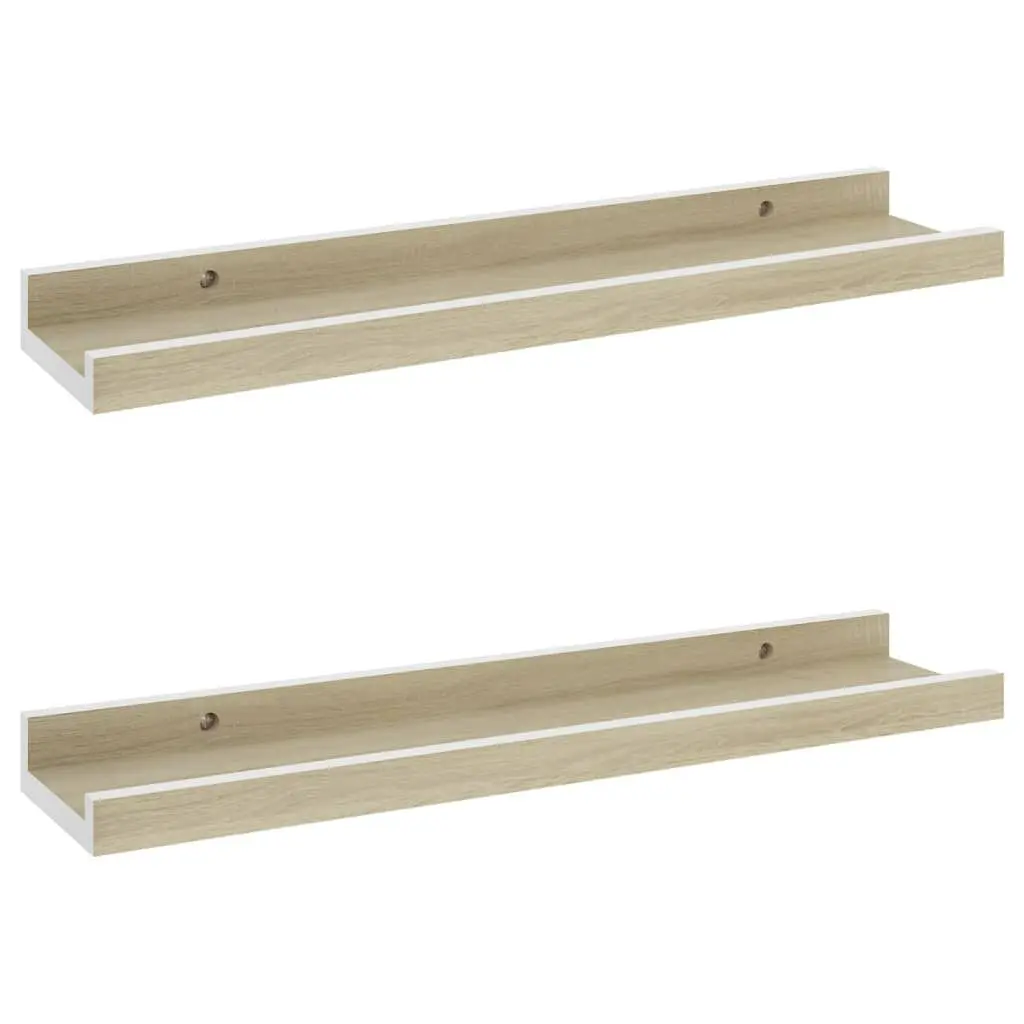 Wall Shelves 2 pcs White and Sonoma Oak 15.7x3.5x1.2 Inches Set