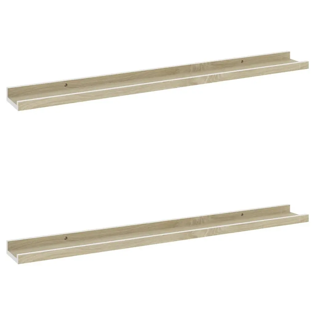 Wall Shelves 2 pcs White and Sonoma Oak 31.5x3.5x1.2 Inches Floating Shelves