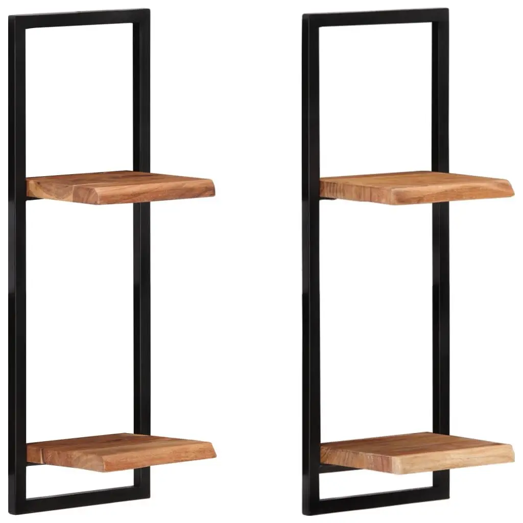 Wall Shelves 2 Piece Set 9.8x9.8x29.5 Inches Solid Wood Acacia and Steel