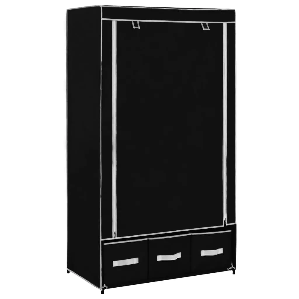 Black Fabric Wardrobe 34.3x19.3x62.6 Inches Portable Closet Storage