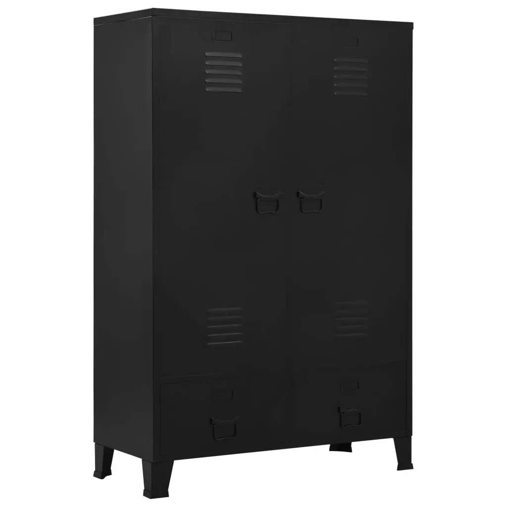 Industrial Black Steel Wardrobe 35.4x15.7x55.1 Inch Clothing Storage Cabinet