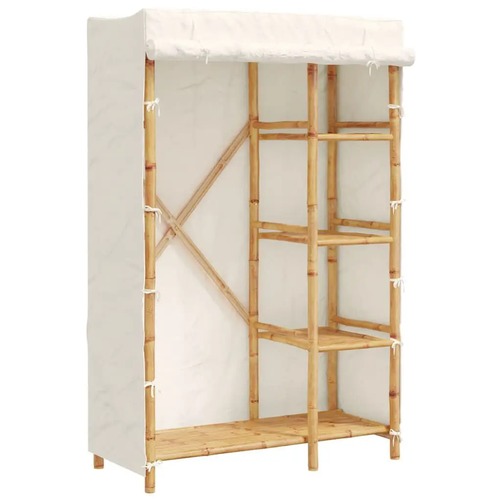 Wardrobe 43.3 Inch Bamboo Closet Organizer Hanging Rod and Shelves