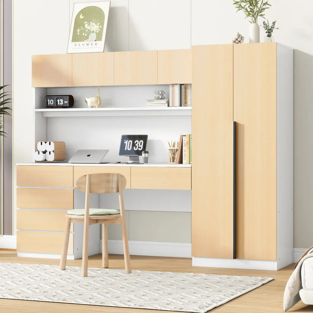 2 Door Timberen Storage Desk Wardrobe Bedroom Shelves And Drawers - Multi Functional Furniture lucky home