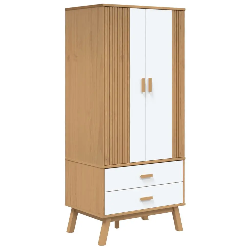 WARDROBE OLDEN White and Brown 30.1x20.9x67.7 Inches Solid Wood Pine