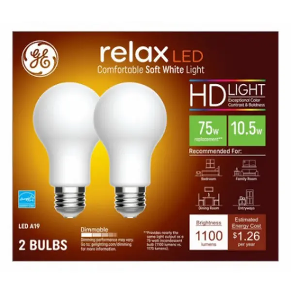 GE 93129420 Relax LED Light Bulb 10.5 Watts Warm White Comfortable Home Lighting