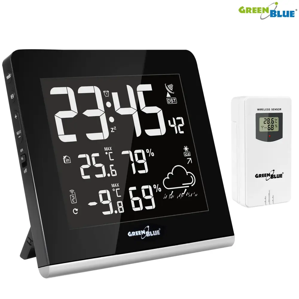 GreenBlue GB151 Cable-free Weather Station DCF LCD VA Hygrometer Temperature Outdoor Indoor Sensor