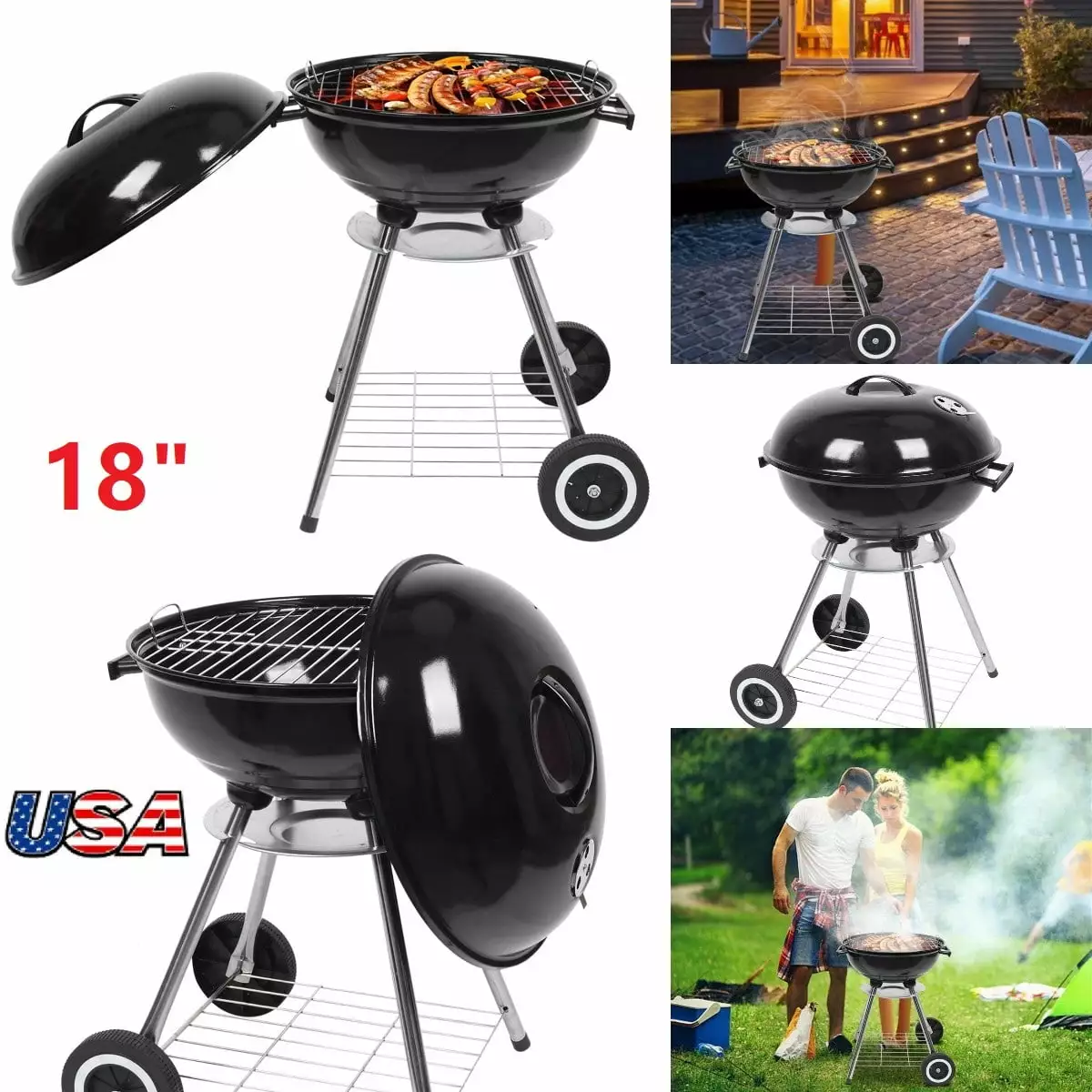 Goorabbit 18-Inch Travel-Friendly Charcoal Grill Wheels and Bottom Shelf Outdoor BBQ Stye1
