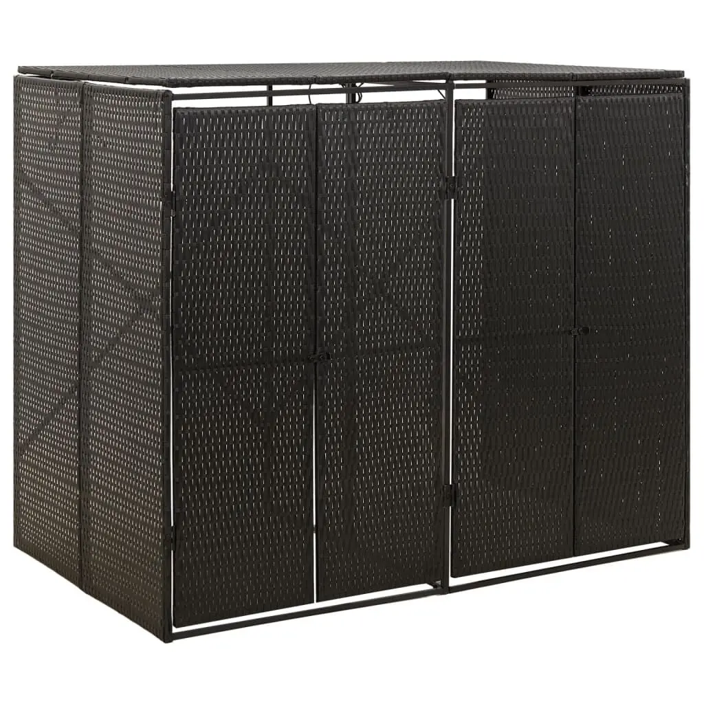 Double Wheelie Bin Shed Black 55.1x31.5x46.1 Inch Poly Rattan Outdoor Bin Store