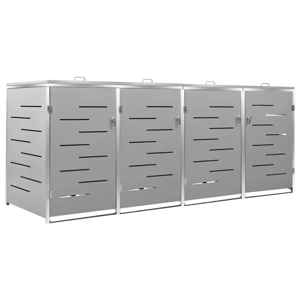 Quadruple Wheelie Bin Shed 108.9x30.5x44.3 Inches Stainless Steel Outdoor Trash Storage