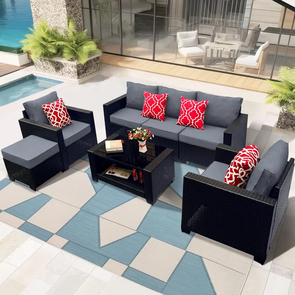Outdoor Garden Patio 7 Piece PE Rattan Wicker Sofa Set Cushions age of garden
