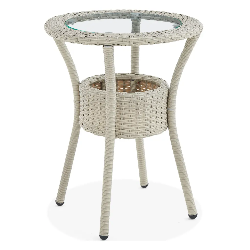 Alaterre Haven Beige Outdoor Modern Round Wicker Accent Table Storage