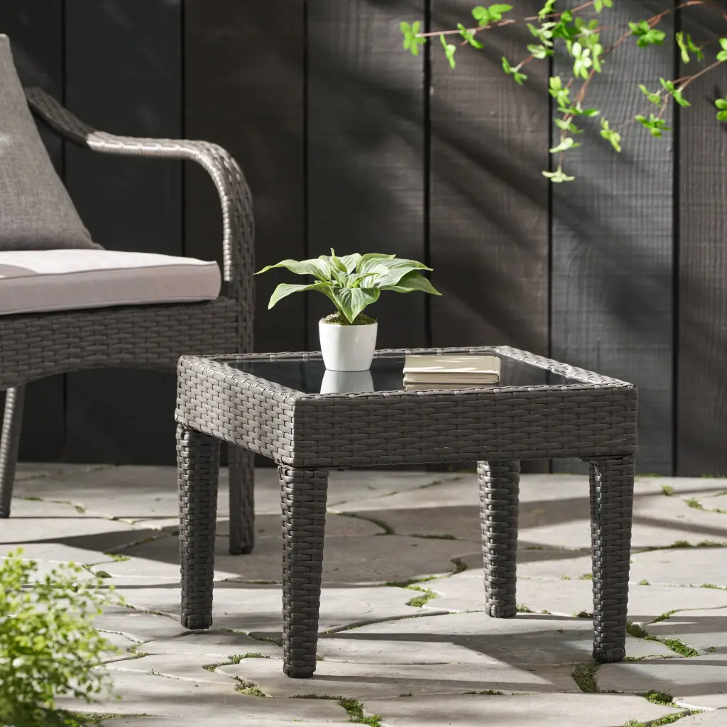 Estelle Outdoor Multibrown Wicker Accent Table Porch or Balcony Noble House