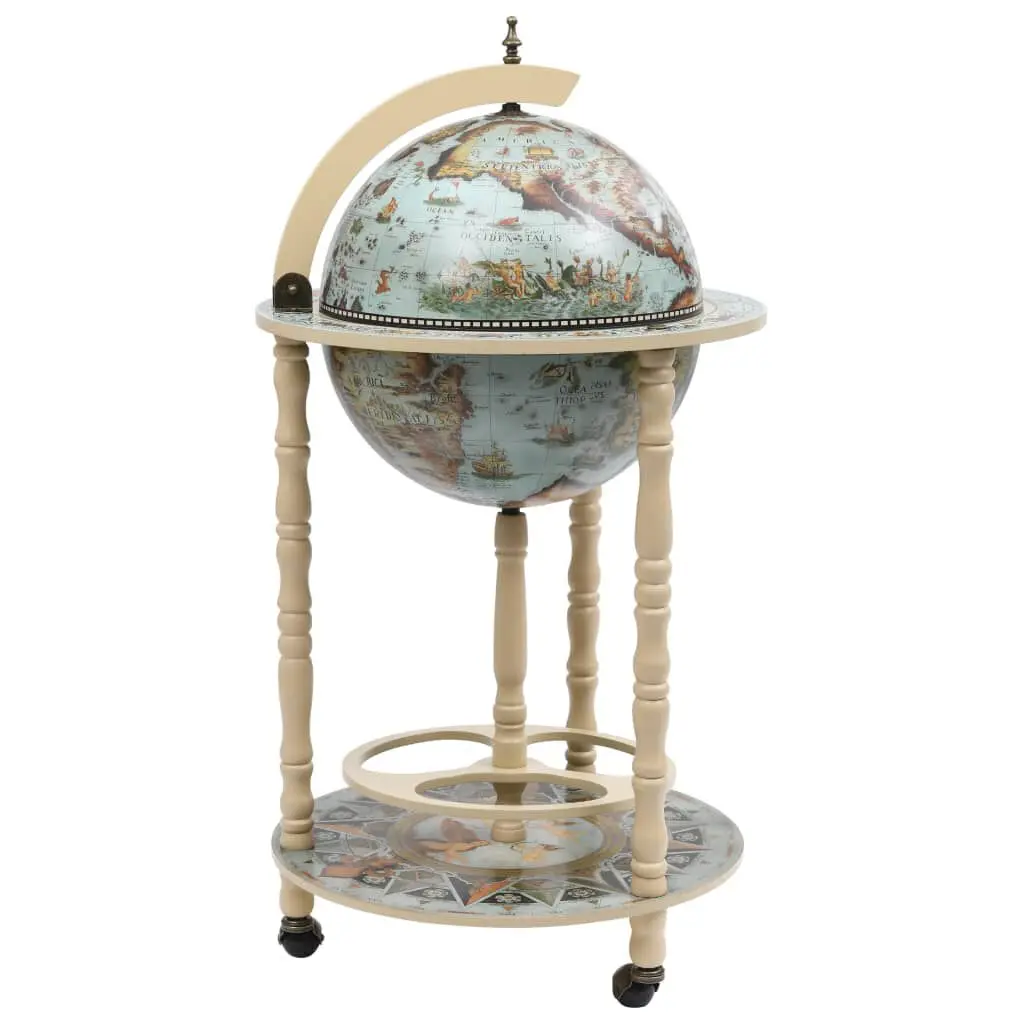 Globe Bar Wine Stand Eucalyptus Wood Blue Modern Wine Rack
