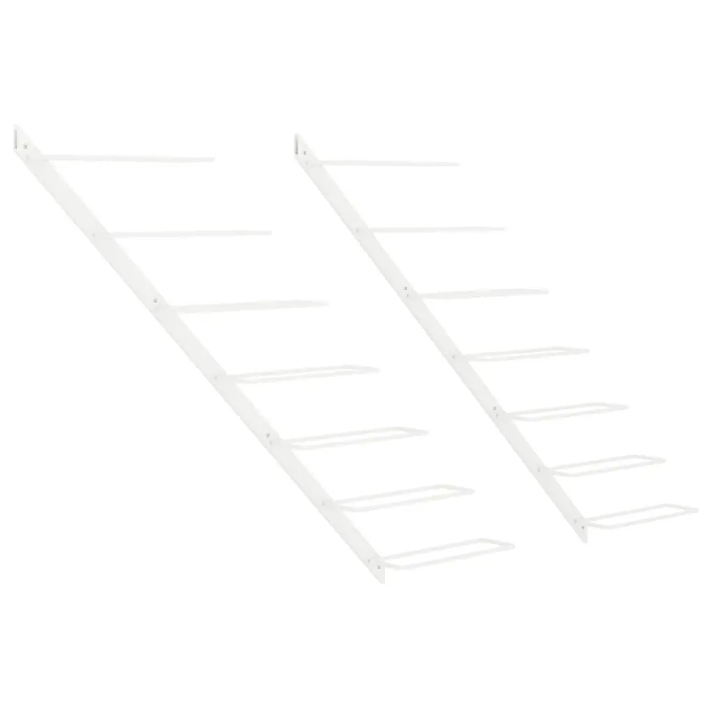 White Metal Wall-mounted Wine Rack Set 2 Holds 14 Bottles Total
