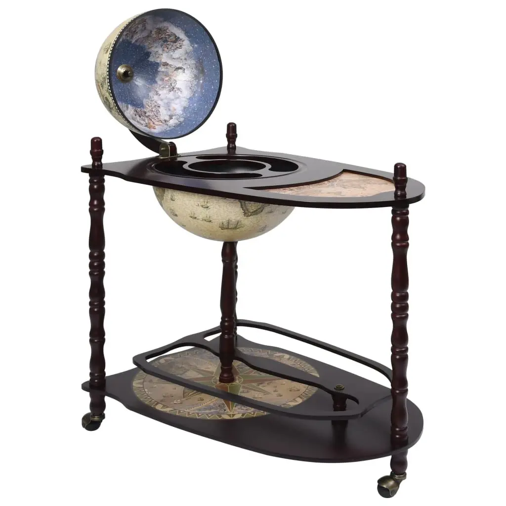 Freestanding Globe Bar Wind Stand Eucalyptus Wood Green Home Decor
