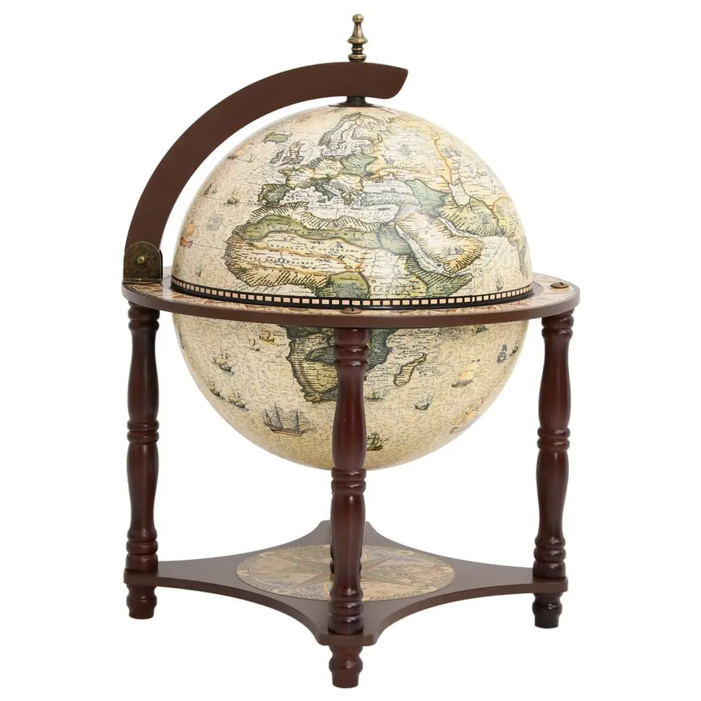 Globe Bar Wine Stand Brown Solid Wood Eucalyptus Rustic Drink Storage