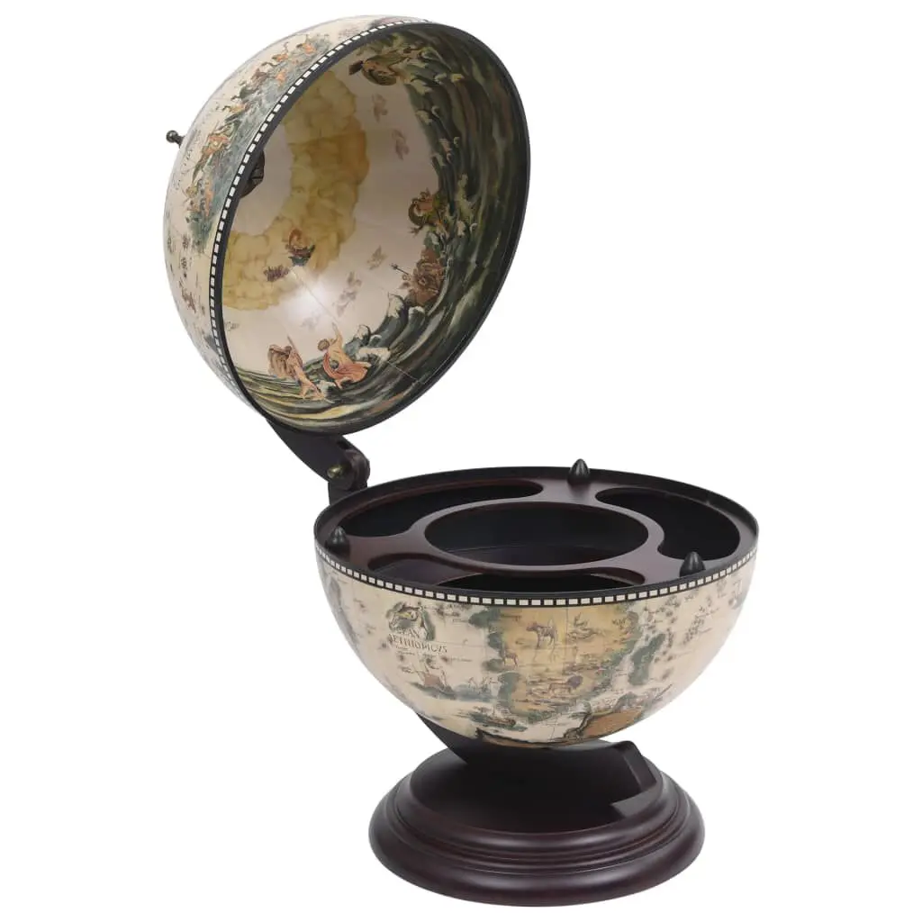 Tabletop Globe Bar Wine Stand Eucalyptus Wood White Compact Drink Holder