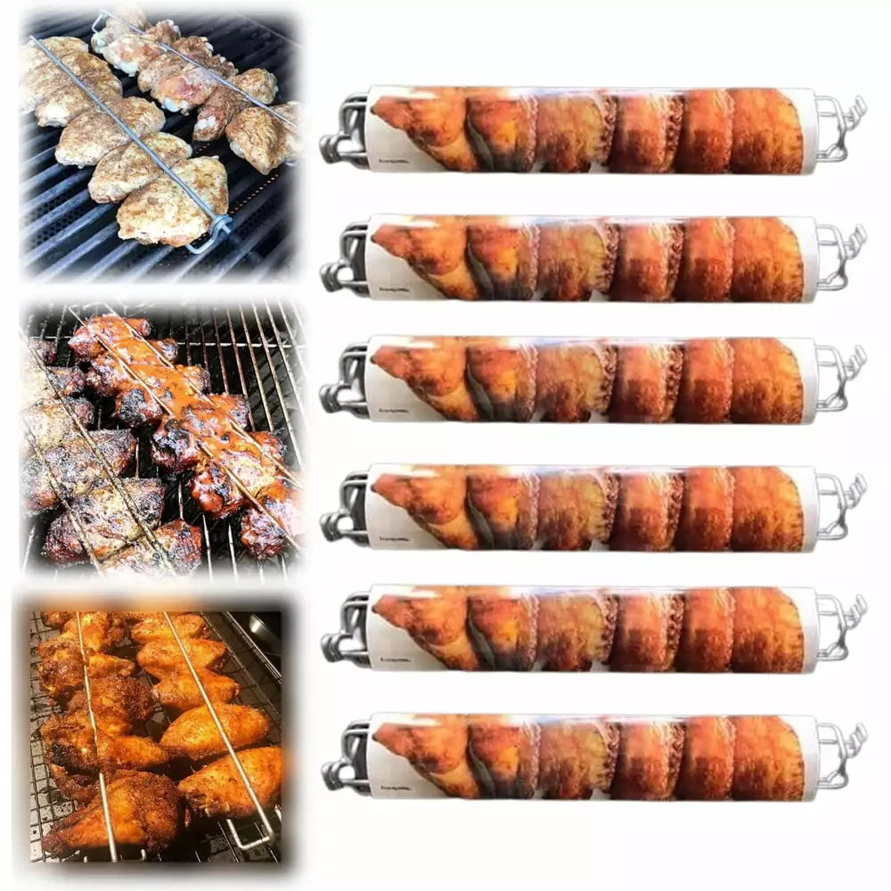 6 Pcs Clamping Wing Rails Grilling Chicken Wings BBQ Fork Outdoor Camping Tool