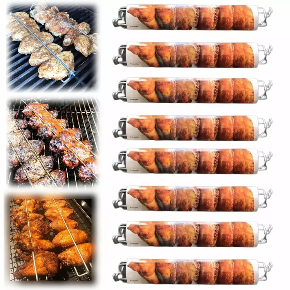 8 Pcs Clamping Wing Rails Grilling Chicken Wings BBQ Fork Outdoor Camping Tool