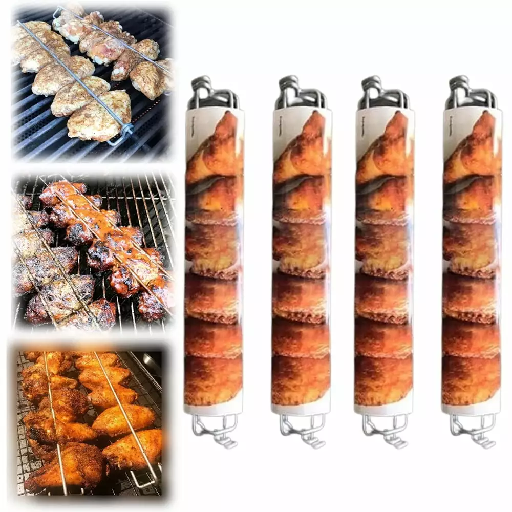 4 Pcs Clamping Wing Rails Grilling Chicken Wings BBQ Fork Outdoor Camping
