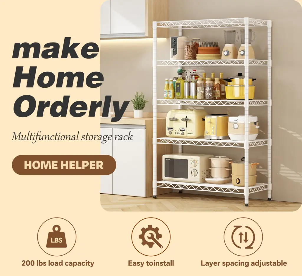 Wire Shelving Metallic Storage Rack Customizable Standing Shelves rnb