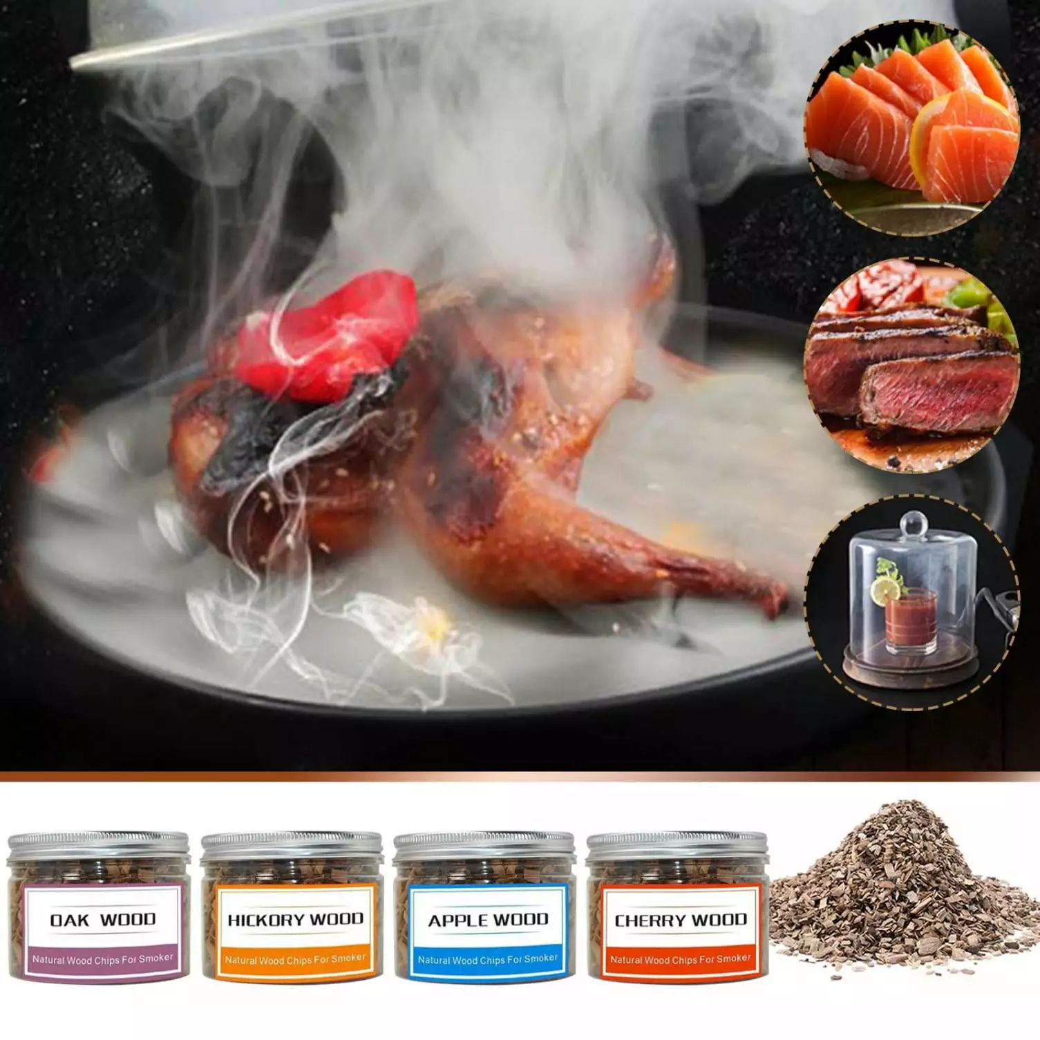 Bouanq 1PC 70g Cocktail Smoker Wood Chips Smoking and Grilling 4 Flavors Natural Apple Pecan Cherry Oak Smoking Wood Chips...