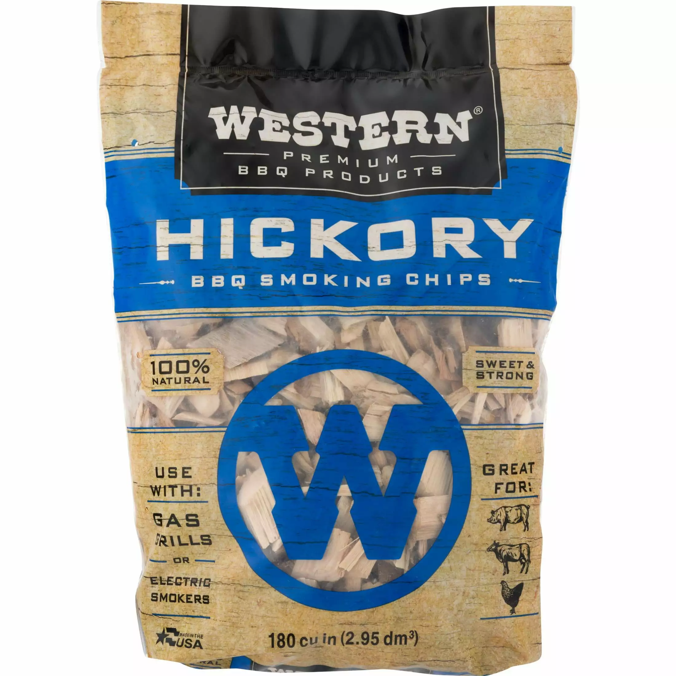 Western Luxury BBQ Products Hickory BBQ Smoking Chips 180 Cu Rich Smoky Flavor