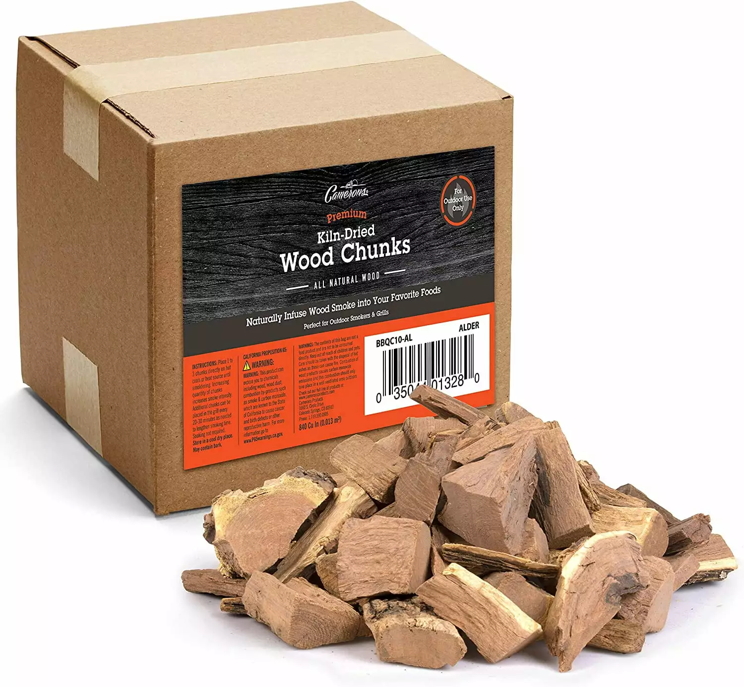 Camerons Products Smoking Wood Chunks (Alder) ~ Approx. 7.6 Pound Box 840 cu. . Kiln Dried BBQ Large Cut Chips 10