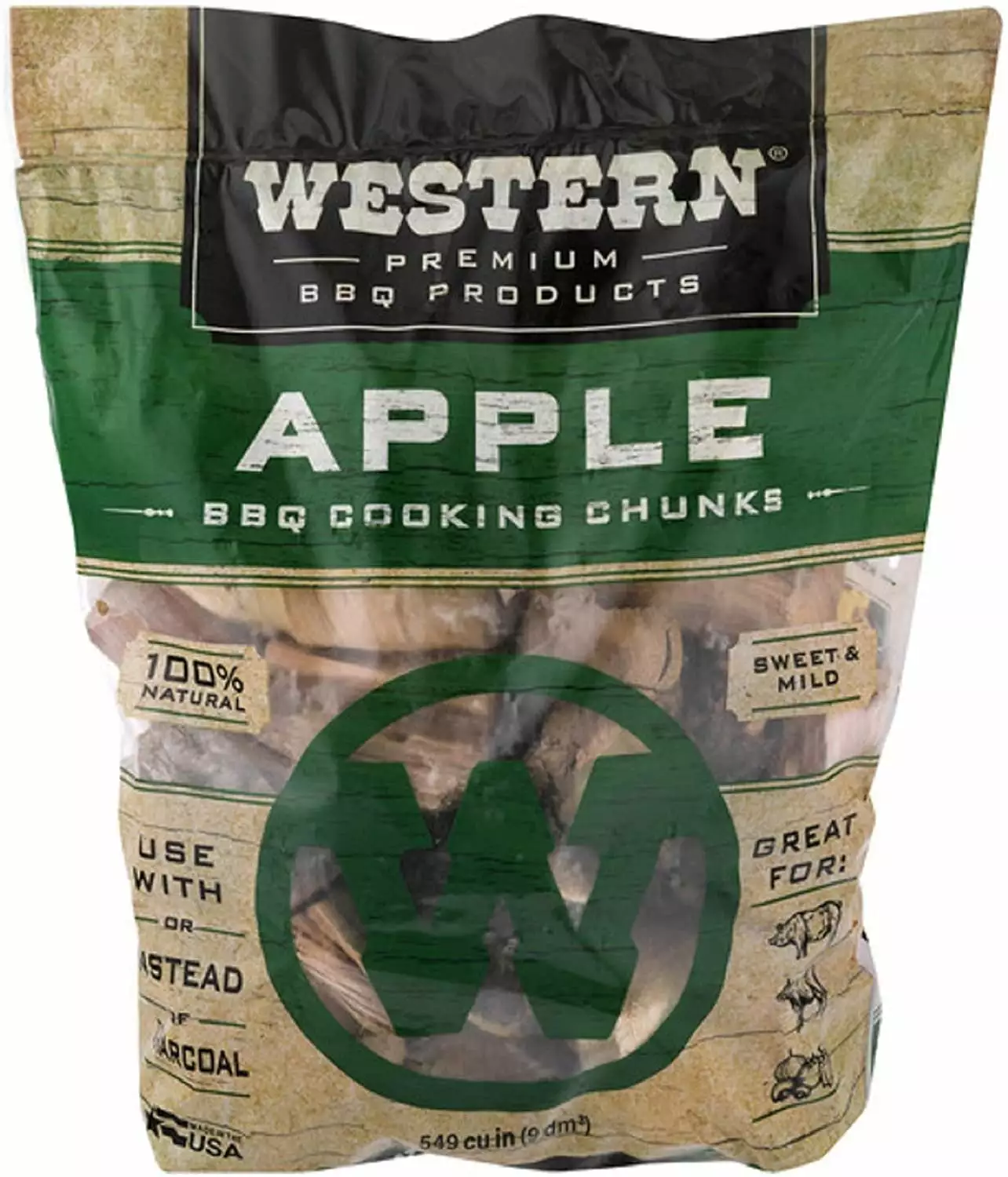 Western Luxury BBQ Apple Wood Cooking Chunks 549 cu Pack 1 Smoking and Grilling