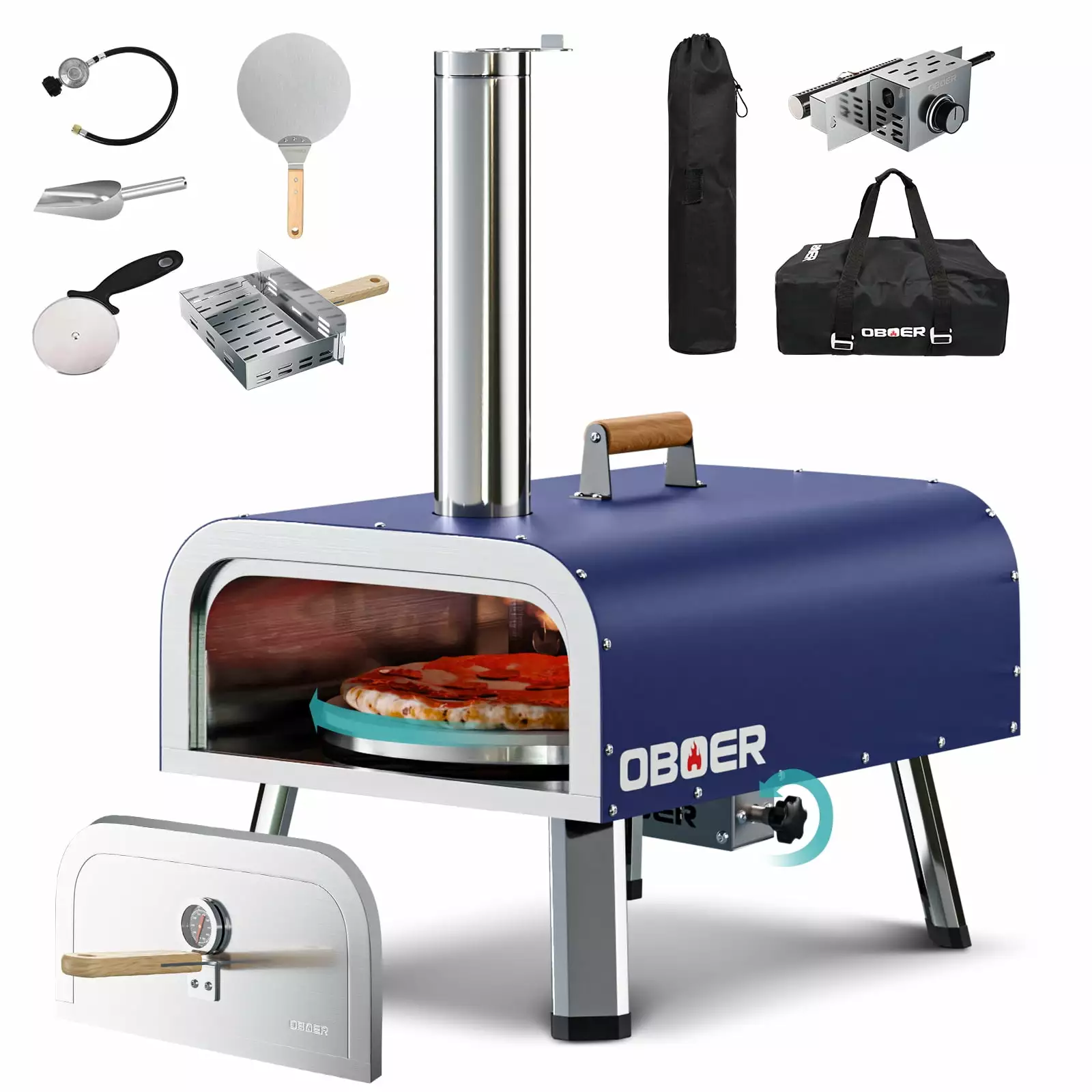 NAIZEA Outdoor Wood Fired Pizza Oven Complete Accessories and Pizza Bag Blue
