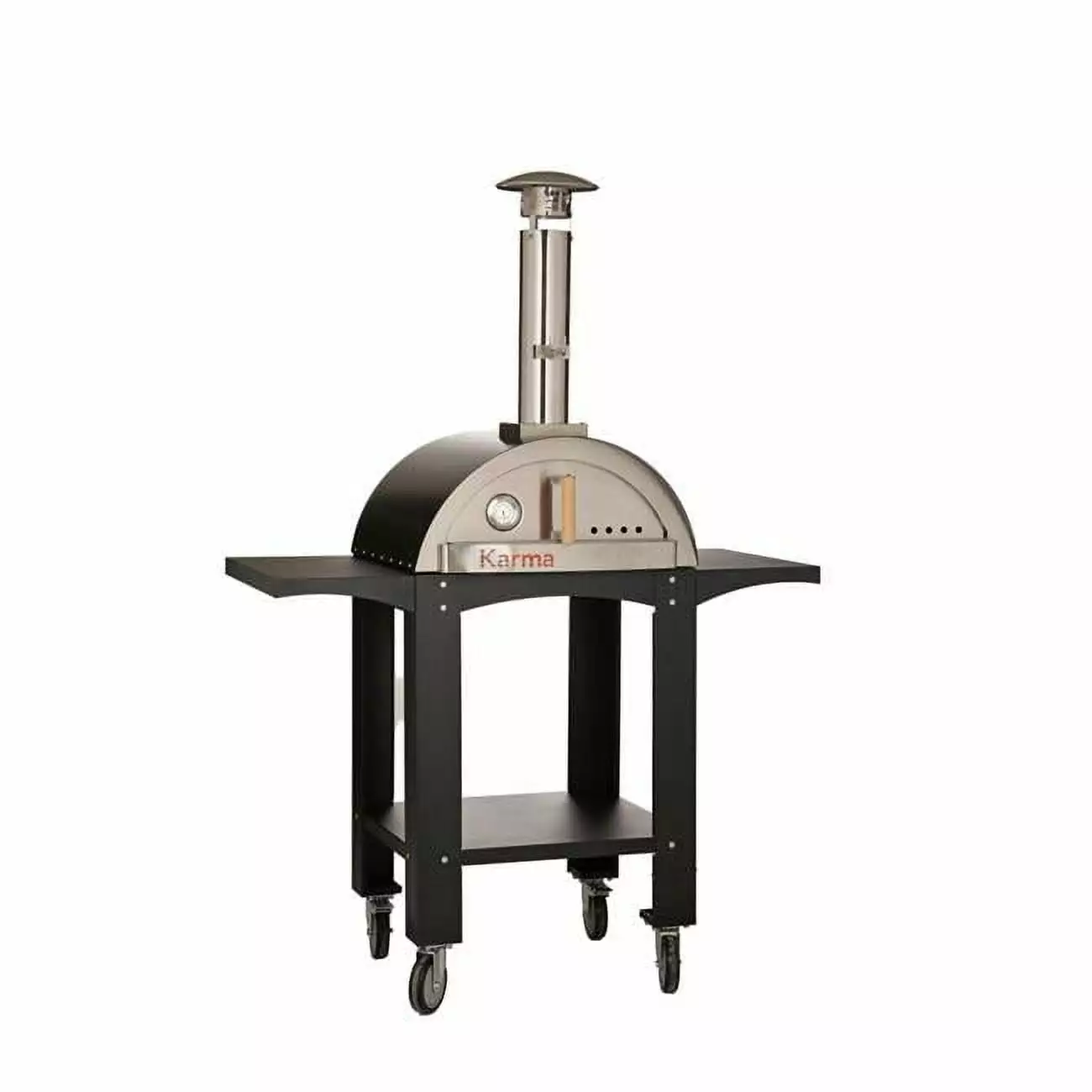 WPPO 25 Inch Karma Wood Fired Oven Stand, Wheels, and Side Shelves Black