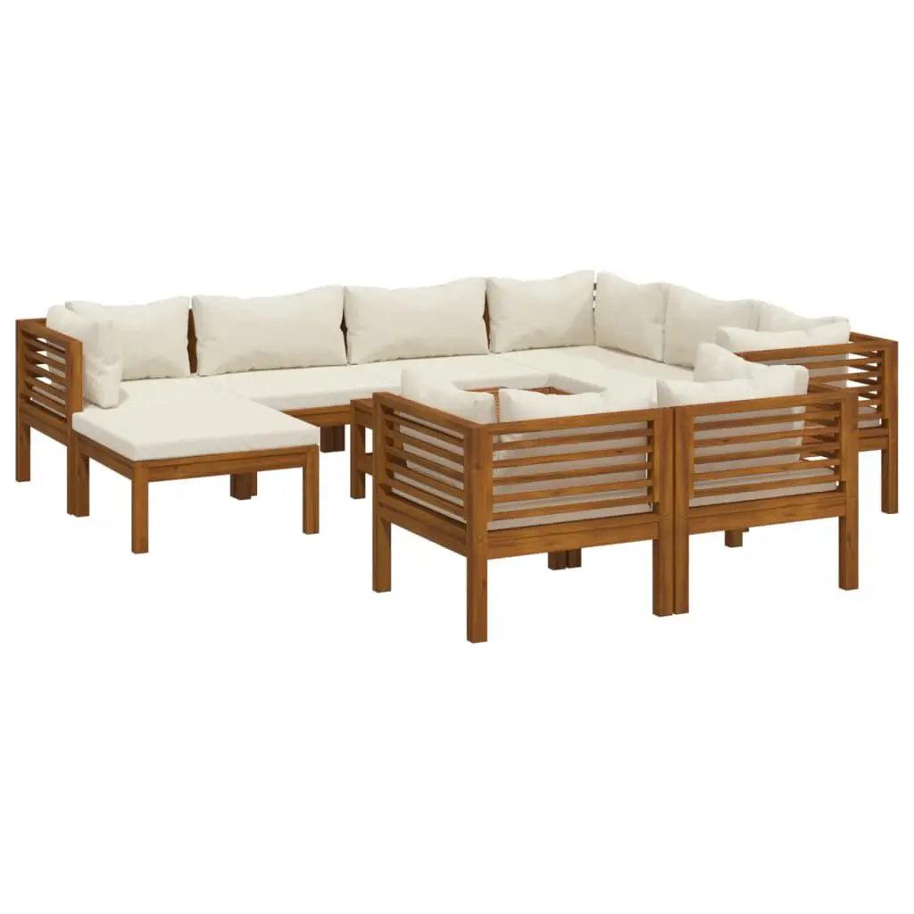 10 Piece Solid Acacia Wood Patio Lounge Set Cream Cushions Outdoor Furniture