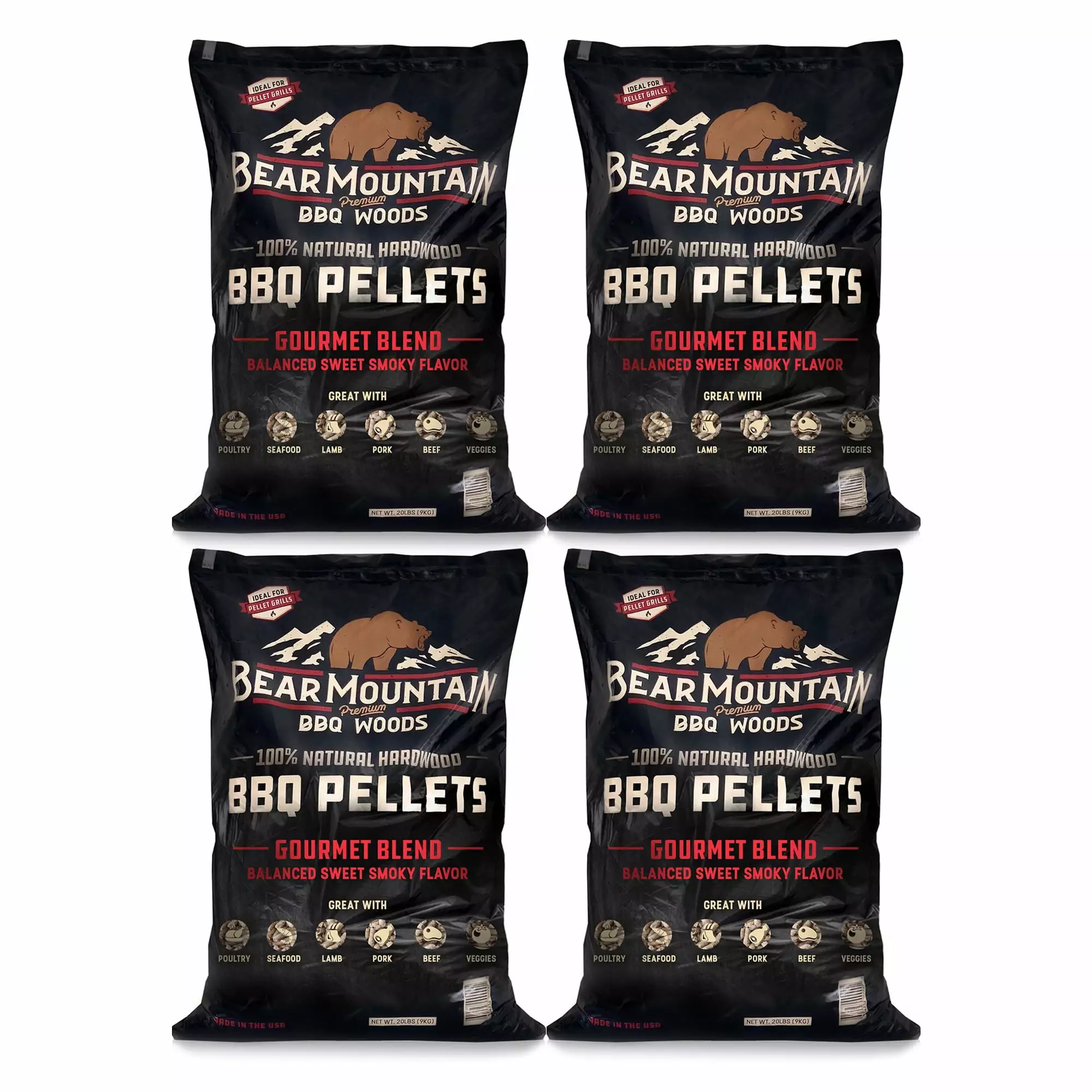 Bear Mountain BBQ Gourmet Blend Hardwood Smoker Pellets 20 Pounds 4 Pack Grilling