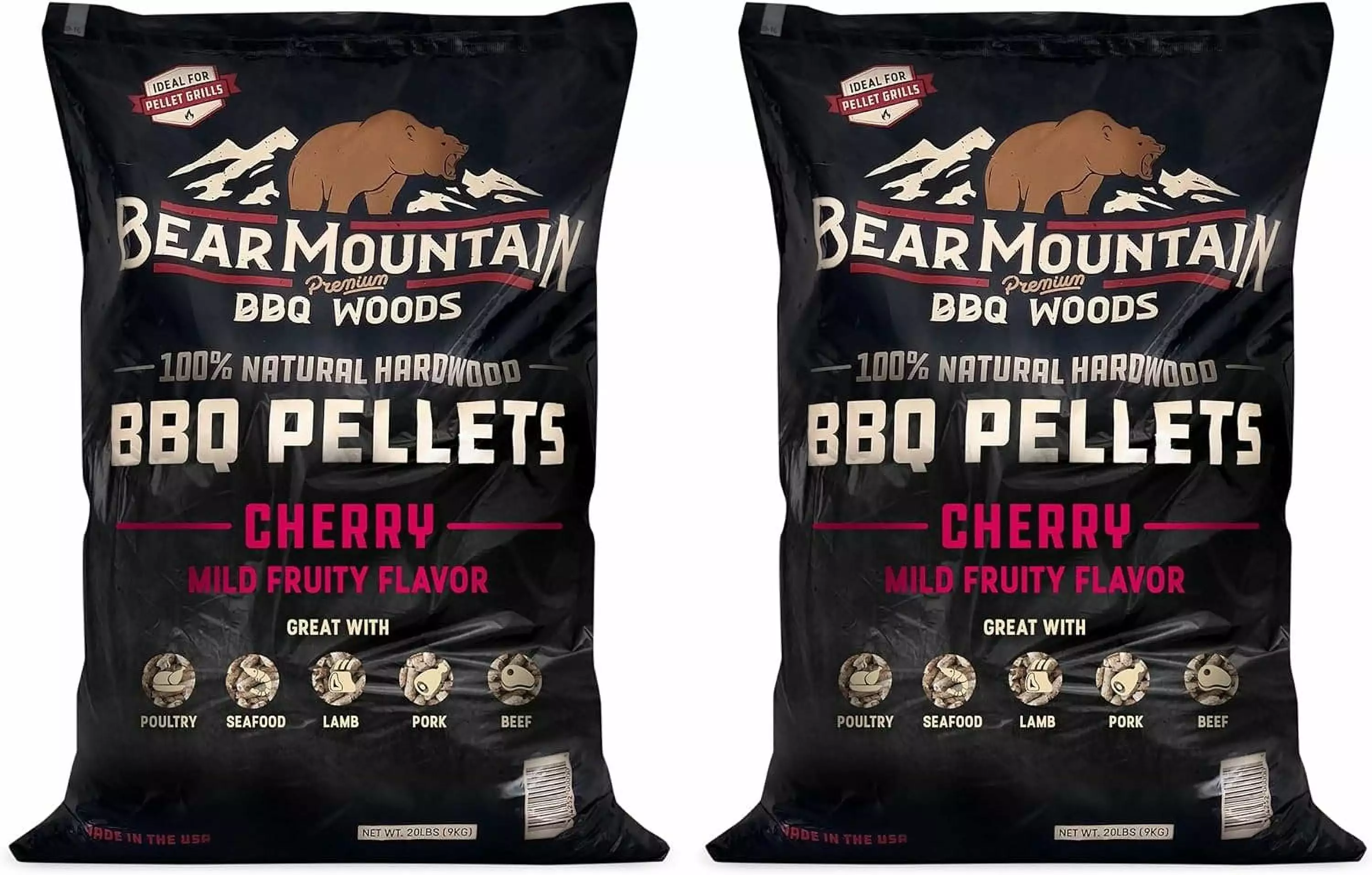 Bear Mountain BBQ Luxury Cherry Hardwood Smoker Pellets 20 Pounds 2 Pack Grilling Four