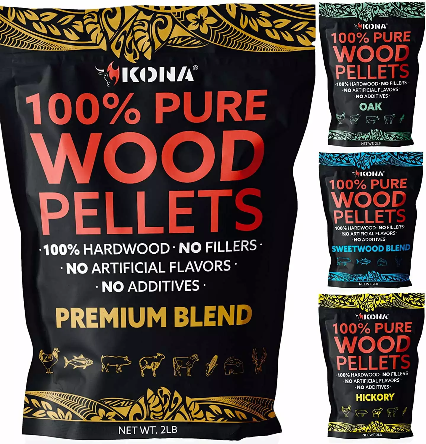 Kona All-Purpose Wood Pellets Variety Pack Grilling BBQ and Smoking 100% Hardwood 100