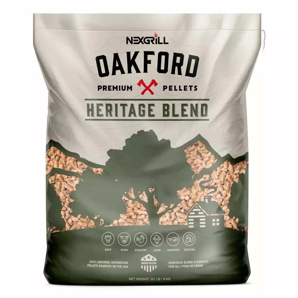 Oakford Luxury Hardwood Pellets - Heritage Blend (20 LB Bag) Grilling, Baking, Smoking, Braising, and BBQ - Oak, Hickory, ...