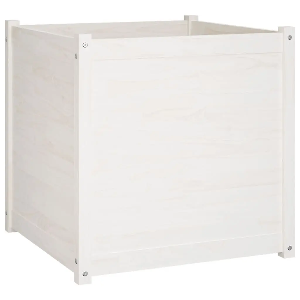 Garden Planter White 27.6x27.6x27.6 Inches Solid Wood Pine Outdoor Flower Box