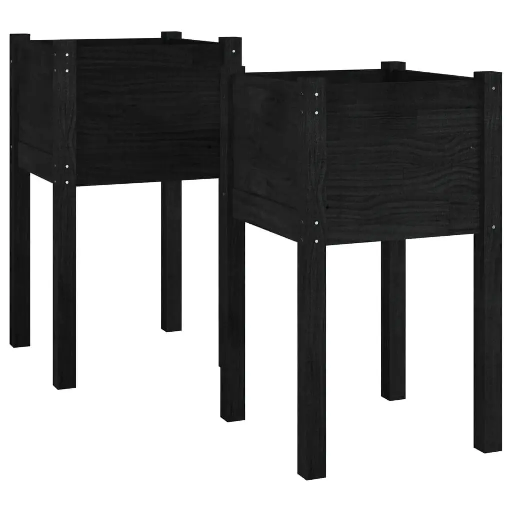 Garden Planters 2 Pack Black 15.7x15.7x27.6 Inches Solid Wood Pine Set